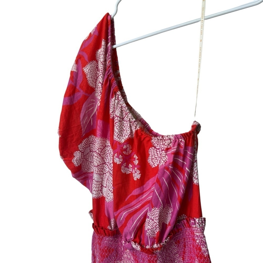 Farm Rio Women's L Red & Pink Dewdrop Floral One-Shoulder Dress Party/Cocktail - Picture 5 of 10